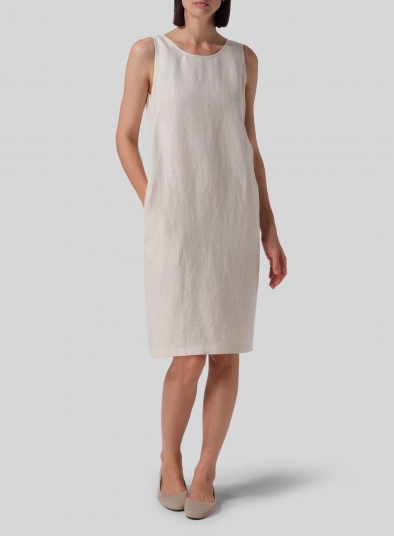 Linen Sleeveless Round Neck Dress