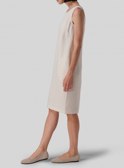 Linen Sleeveless Round Neck Dress