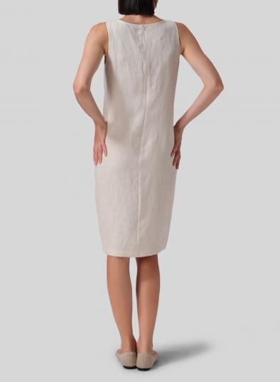 Linen Sleeveless Round Neck Dress