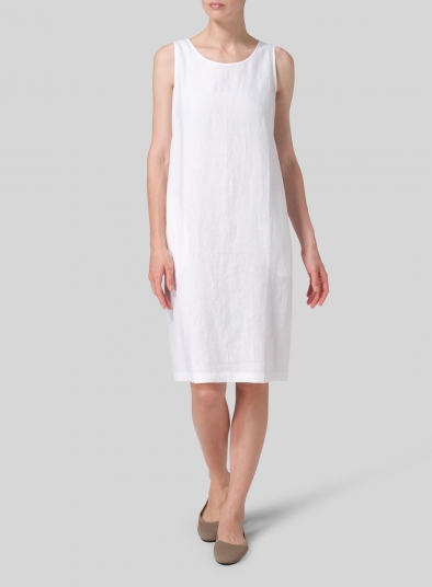 Linen Sleeveless Round Neck Dress