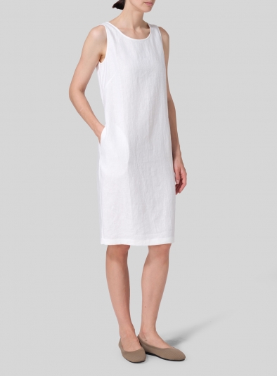 Linen Sleeveless Round Neck Dress