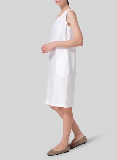 Linen Sleeveless Round Neck Dress