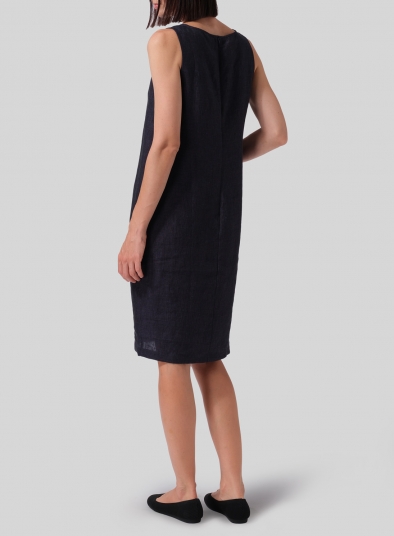 Linen Sleeveless Round Neck Dress