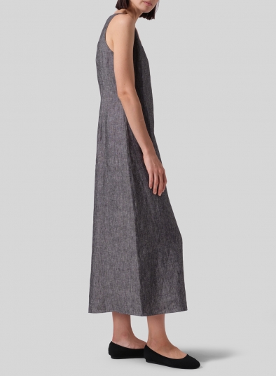 Linen Scoop Neck Sleeveless Long Dress