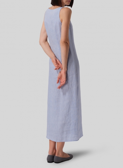 Linen Scoop Neck Sleeveless Long Dress