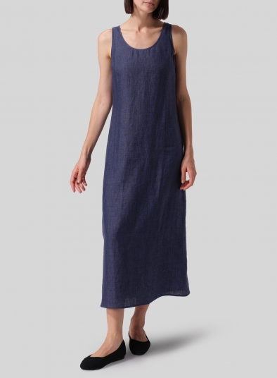 Linen Scoop Neck Sleeveless Long Dress