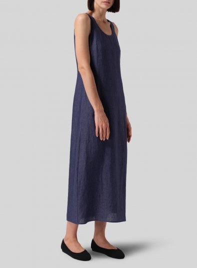 Linen Scoop Neck Sleeveless Long Dress