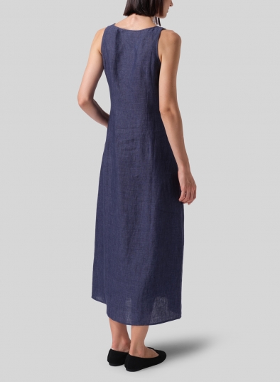 Linen Scoop Neck Sleeveless Long Dress