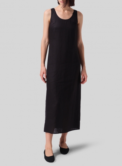 Linen Scoop Neck Sleeveless Long Dress