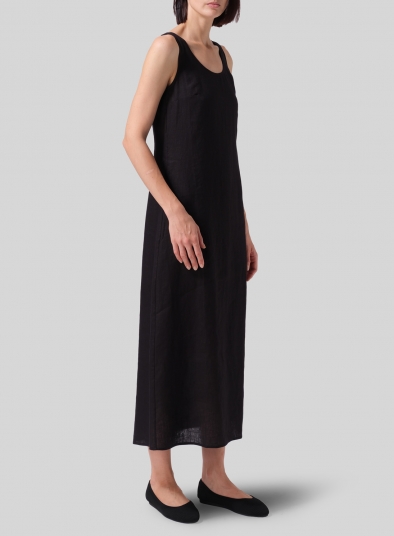 Linen Scoop Neck Sleeveless Long Dress