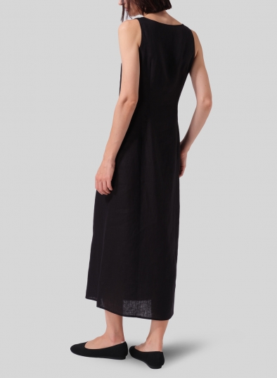 Linen Scoop Neck Sleeveless Long Dress