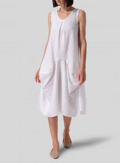 Linen Sleeveless Draped Dress