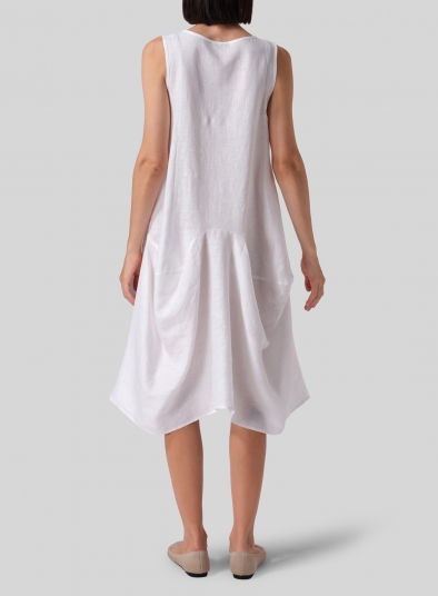 Linen Sleeveless Draped Dress