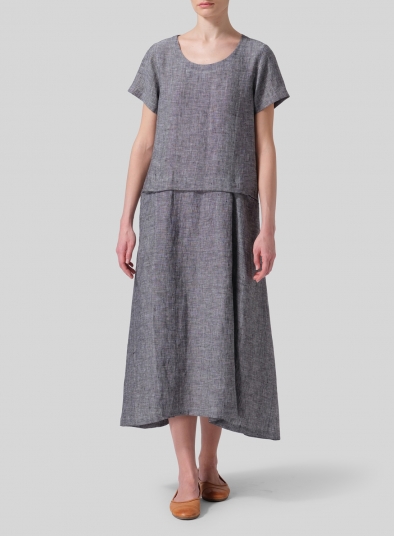 Linen Short Sleeves A-Line Dress