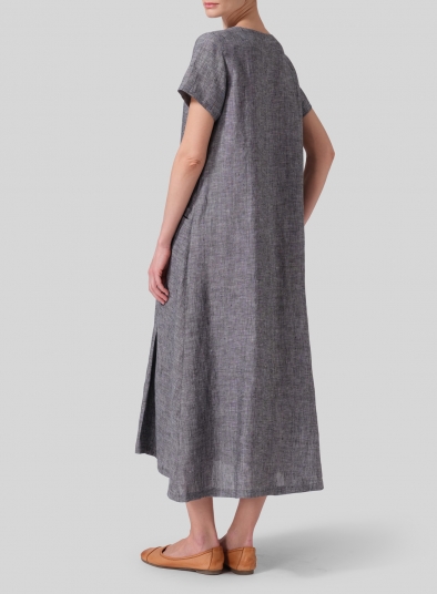 Linen Short Sleeves A-Line Dress