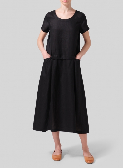 Linen Short Sleeves A-Line Dress