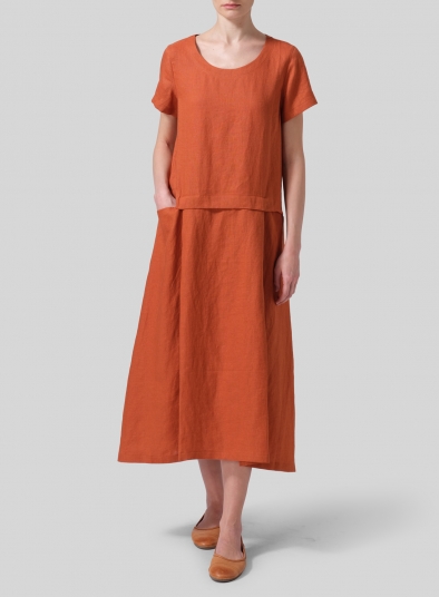 Linen Short Sleeves A-Line Dress