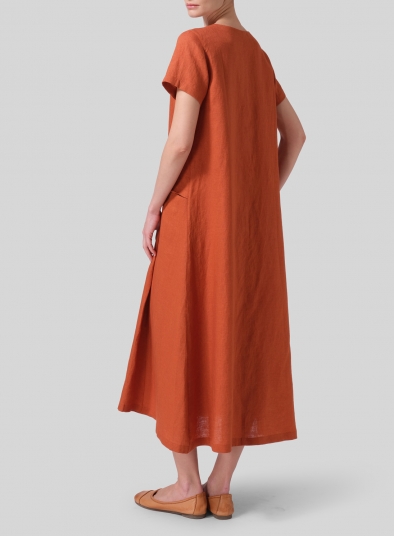 Linen Short Sleeves A-Line Dress