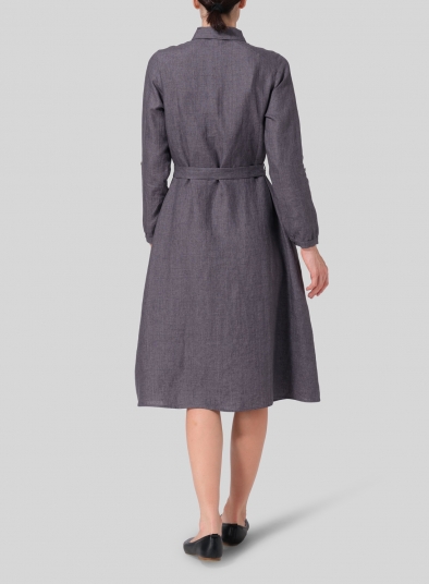 Linen Long-Sleeve Waist-Tie Dress