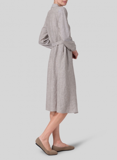 Linen Long-Sleeve Waist-Tie Dress