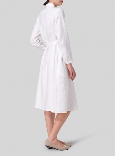 Linen Long-Sleeve Waist-Tie Dress