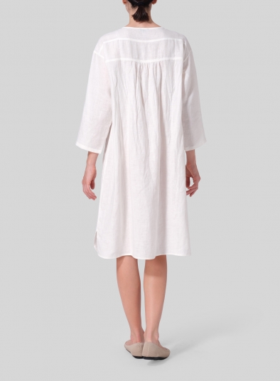 Linen Loose Roll-Tab Sleeve Midi Dress