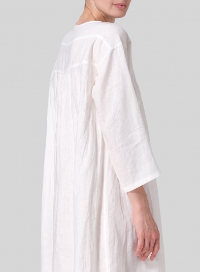 Linen Loose Roll-Tab Sleeve Midi Dress