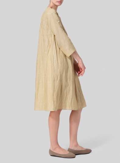 Linen Loose Roll-Tab Sleeve Midi Dress