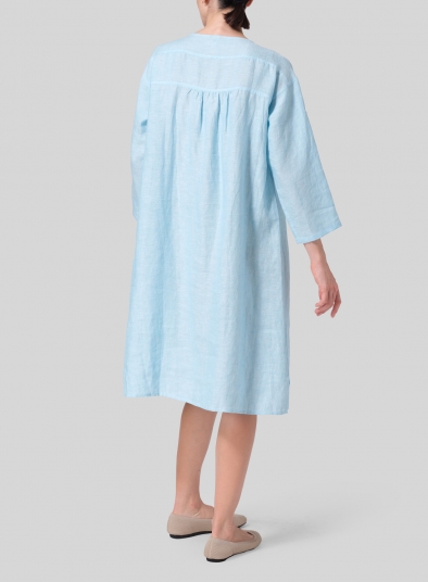 Linen Loose Roll-Tab Sleeve Midi Dress