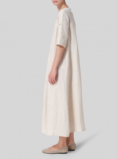Linen Extra Long Center Pleated Dress