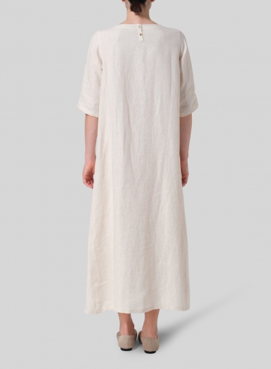 Linen Extra Long Center Pleated Dress