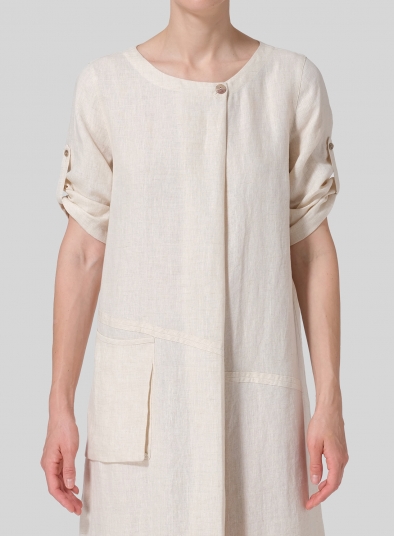 Linen Extra Long Center Pleated Dress