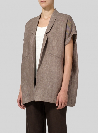 Twill Weave Linen Oversized Short Sleeve Jacket