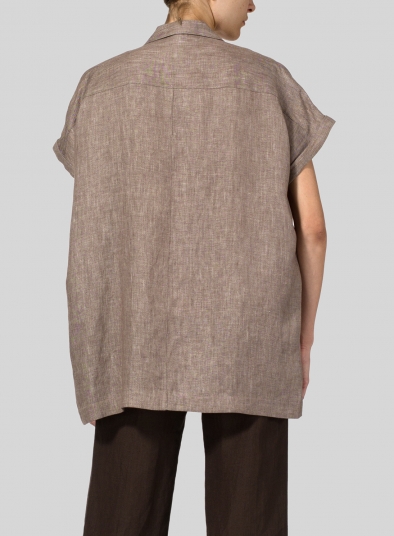 Twill Weave Linen Oversized Short Sleeve Jacket