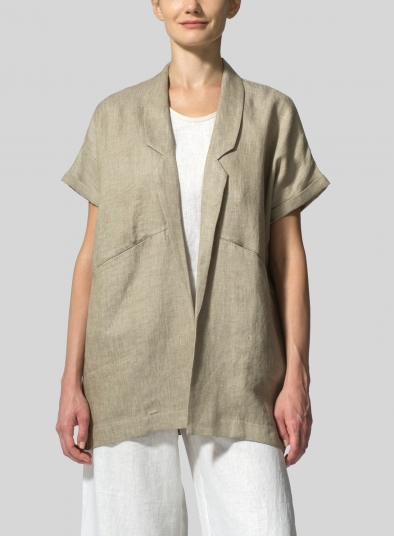Twill Weave Linen Oversized Short Sleeve Jacket