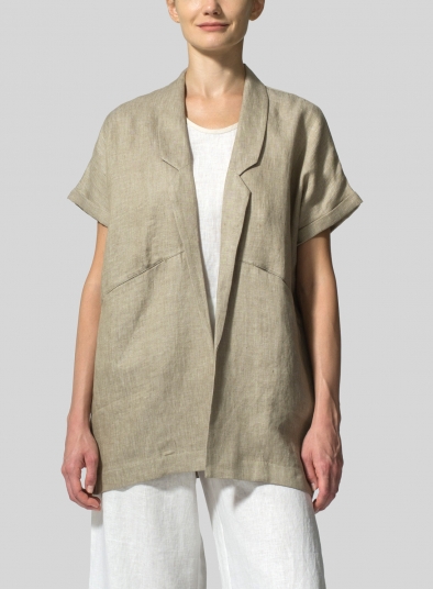 Twill Weave Linen Oversized Short Sleeve Jacket Set