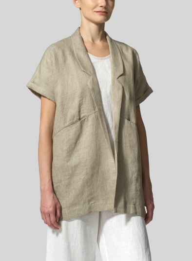 Twill Weave Linen Oversized Short Sleeve Jacket