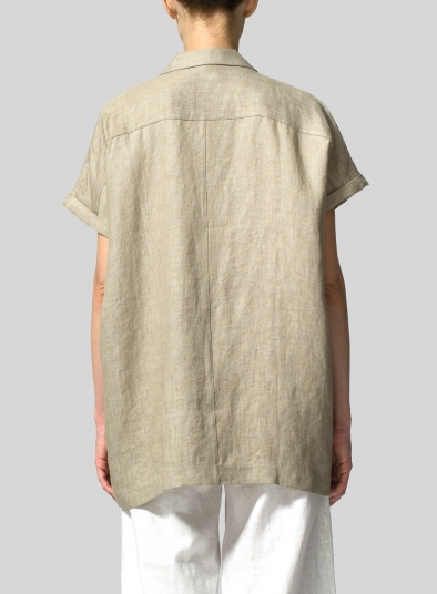 Twill Weave Linen Oversized Short Sleeve Jacket