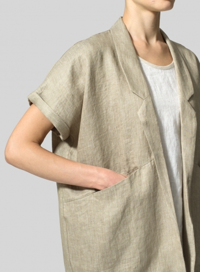 Twill Weave Linen Oversized Short Sleeve Jacket