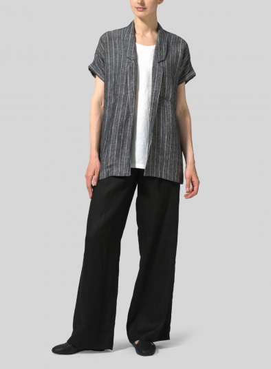 Twill Weave Linen Oversized Short Sleeve Jacket