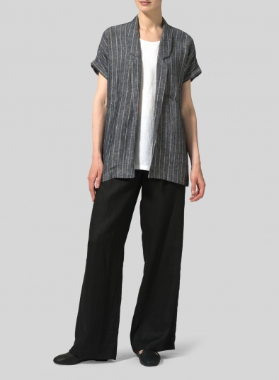 Twill Weave Linen Oversized Short Sleeve Jacket