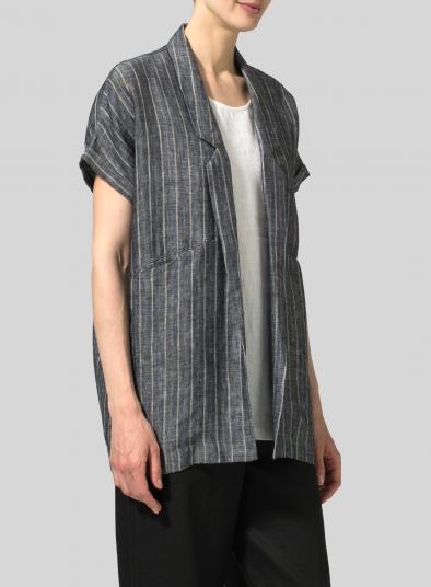 Twill Weave Linen Oversized Short Sleeve Jacket