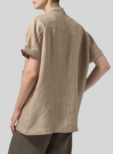 Twill Weave Linen Oversized Short Sleeve Jacket