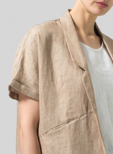 Twill Weave Linen Oversized Short Sleeve Jacket