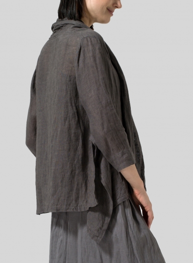 Dark Charcoal Gauze Linen Shawl Collar Jacket With Dress