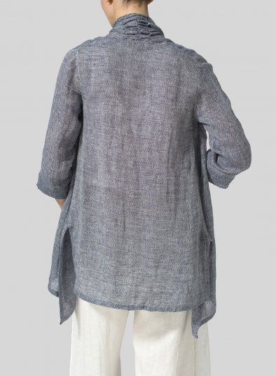 Linen Shawl Collar Open Front Jacket