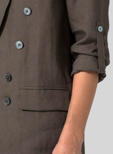 Linen Double-Breasted Roll Sleeve Jacket