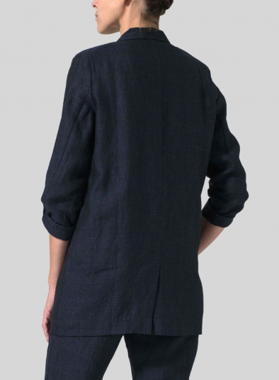 Linen Double-Breasted Roll Sleeve Jacket