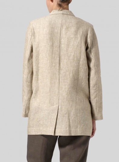 Linen Double-Breasted Roll Sleeve Jacket