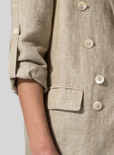 Linen Double-Breasted Roll Sleeve Jacket